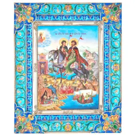 Икона "Борис и Глеб" финифть